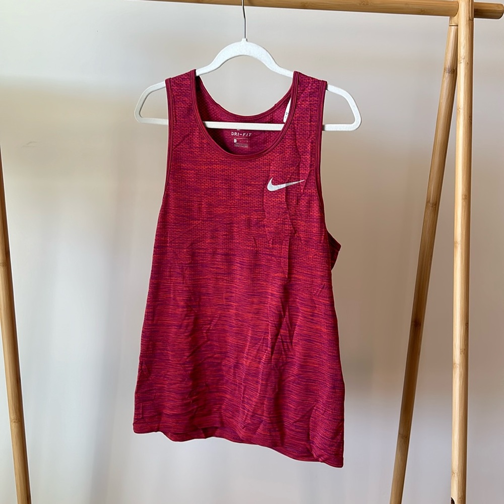 Nike dry-fit men’s tank size Large - red with reflective logo and stripe on back